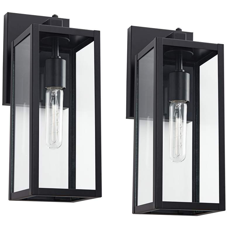 Image 2 John Timberland Titan 14" Black Dusk to Dawn Outdoor Lights Set of 2