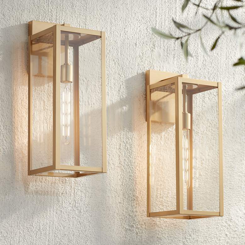 Image 1 John Timberland Titan 20 1/4" Rectangular Gold Outdoor Lights Set of 2
