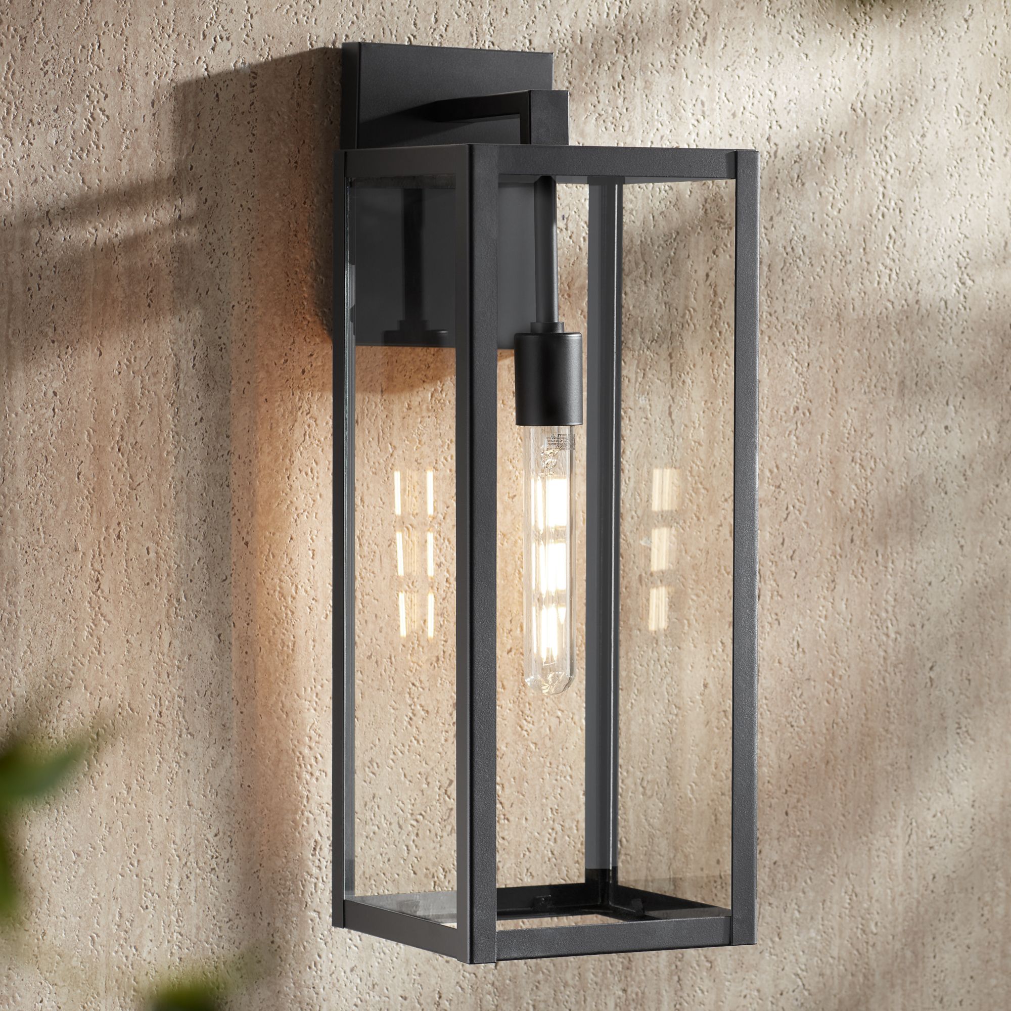 John Timberland Titan 20" Mystic Black Outdoor Wall Lights Set of 2 in scene