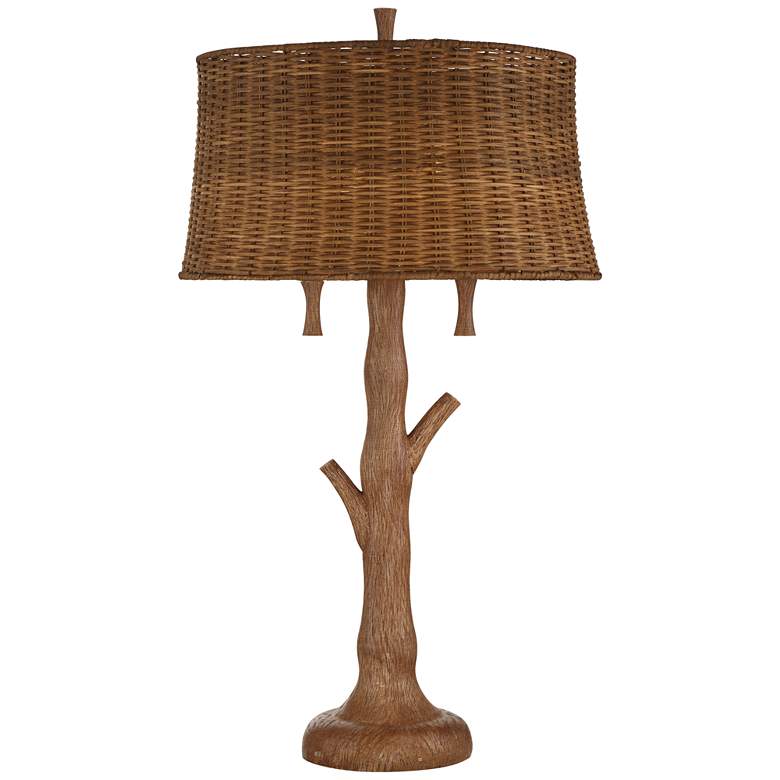 Image 2 John Timberland Tree Trunk 31 1/2 inch Rattan Shade Rustic Table Lamp