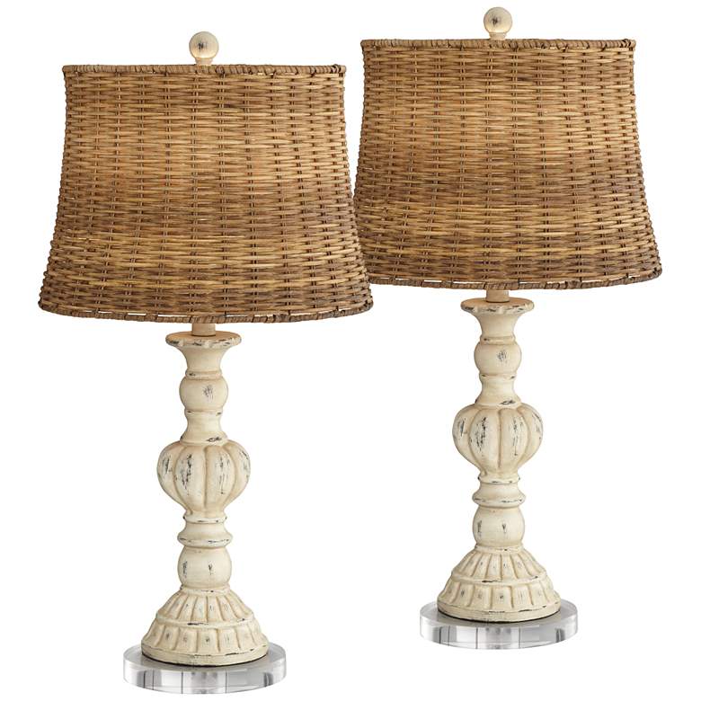 Image 1 John Timberland Trinidad 27 1/2 inch White Candlestick Lamps with Risers
