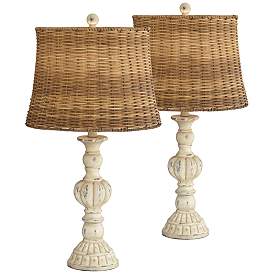 Image2 of John Timberland Trinidad Antique White Candlestick Table Lamps Set of 2