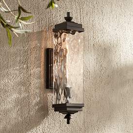 Image1 of John Timberland Valentino 22" Black and Water Glass Outdoor Wall Light