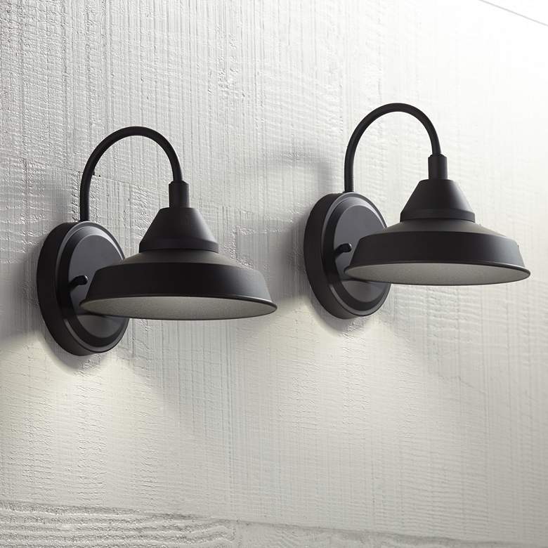 Image 1 John Timberland Westley Black 8 1/2" High LED Outdoor Lights Set of 2