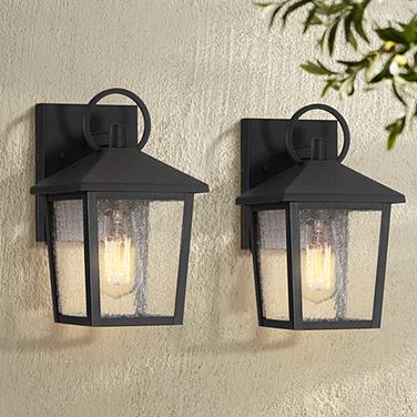 John Timberland Westmont 10 1/2" Sand Black Outdoor Lights Set of 2