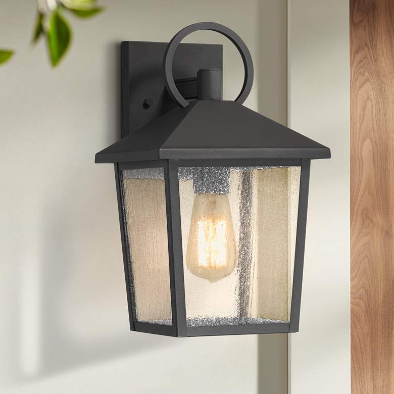 Image 1 John Timberland Westmont 13 3/4" High Sand Black Outdoor Wall Light