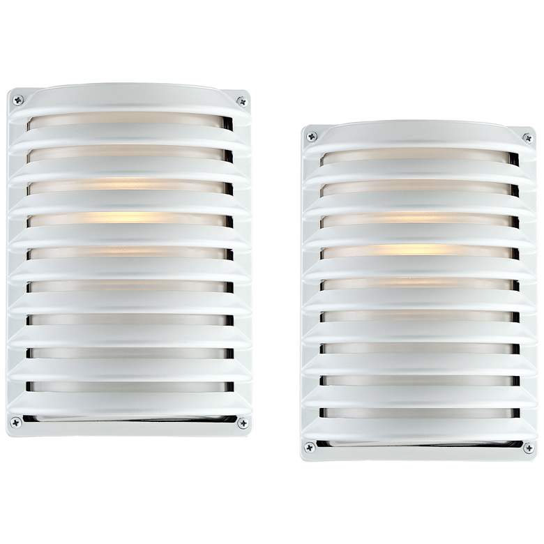 Image 1 John Timberland&#174; White Grid 10 inch High Outdoor Wall Light Set of 2