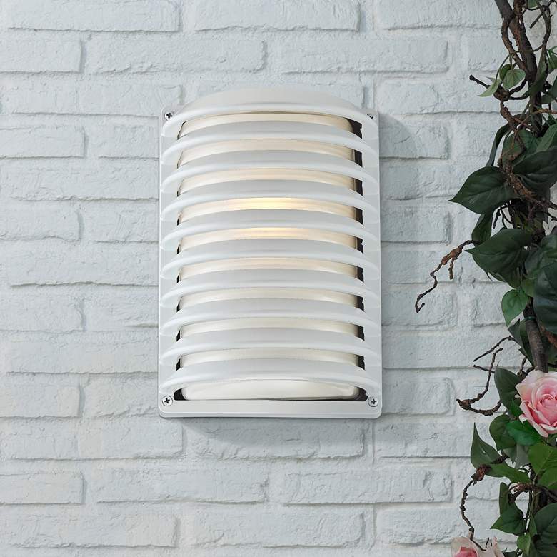 Image 7 John Timberland® White Grid 10" High Outdoor Wall Light Set of 2 more views
