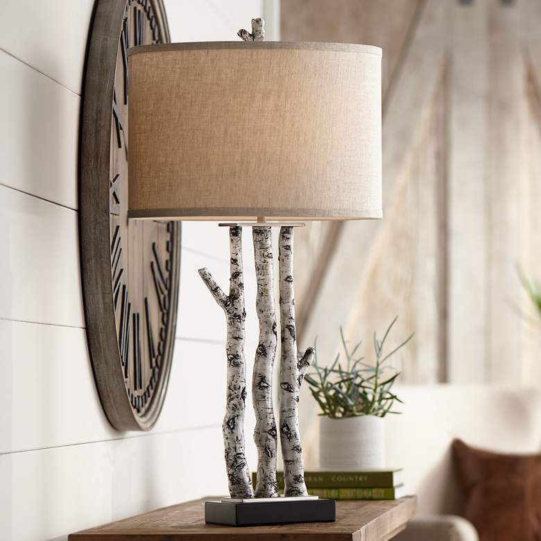 Image 1 John Timberland Woodland 30" Rustic Faux Birch Tree Table Lamp
