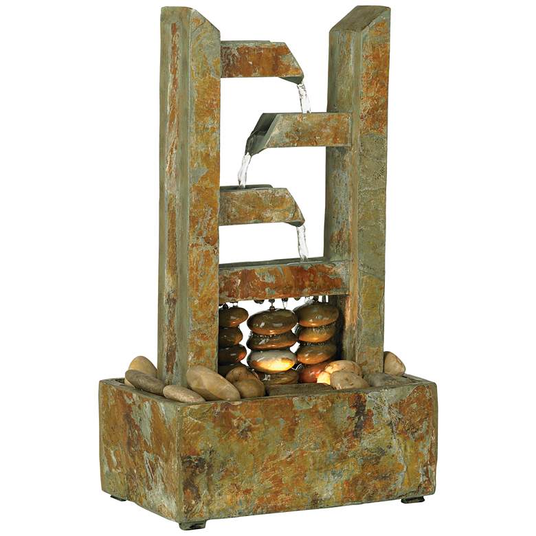 Image 3 John Timberland Zigzag Zen 17 1/4" Lighted Slate Stone Table Fountain