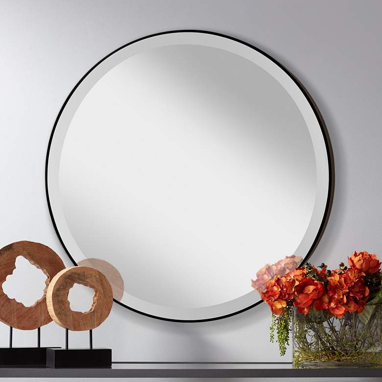 Image 1 Johnson Oil-Rubbed Bronze 28 1/2 inch Wide Round Wall Mirror