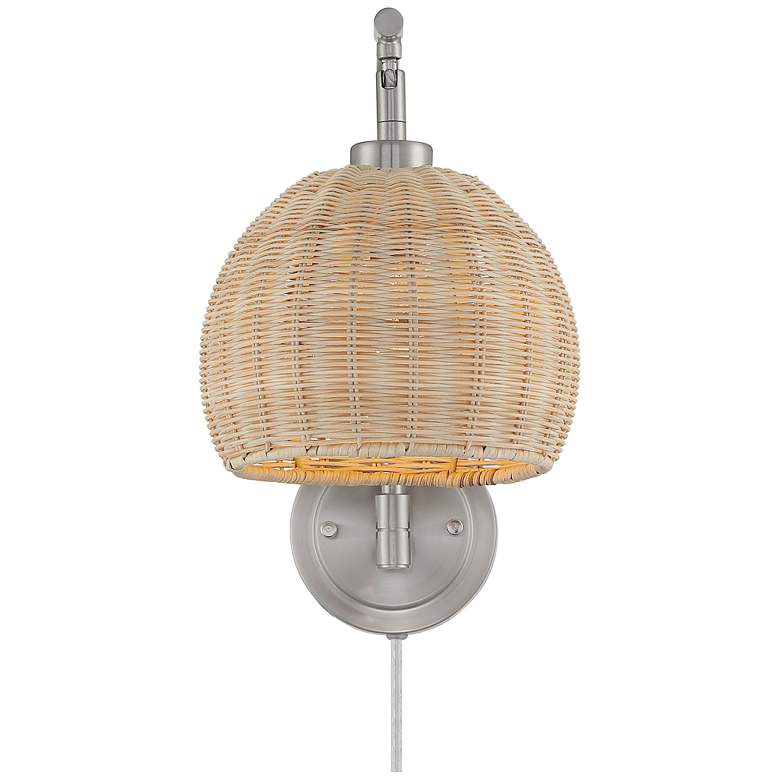 Image 6 Jojo Brushed Nickel and Wicker Plug-In Wall Lamps Set of 2 more views