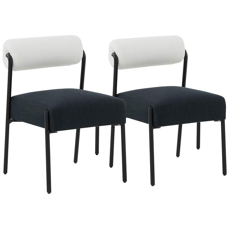 Image 2 Jolene Cream Black Linen Fabric Dining Chairs Set of 2