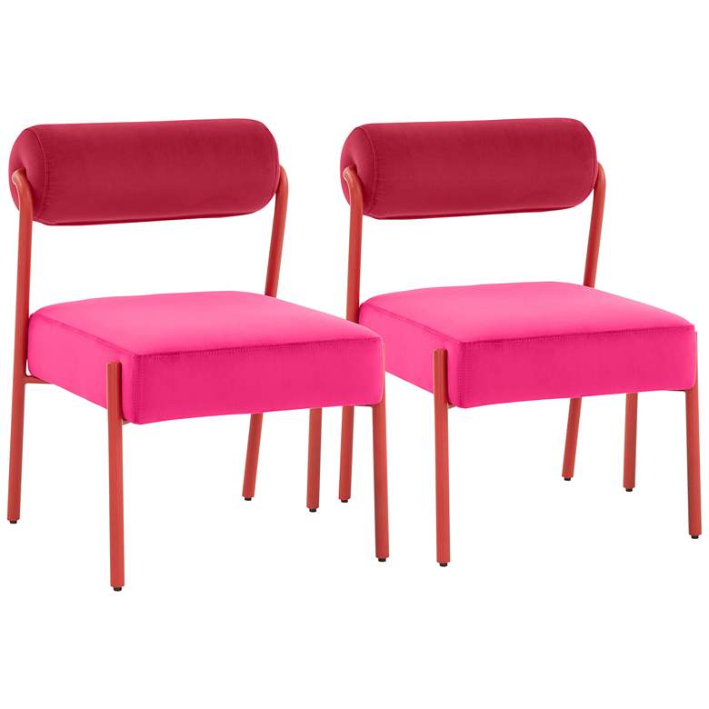 Image 2 Jolene Hot Pink Velvet Fabric Dining Chairs Set of 2