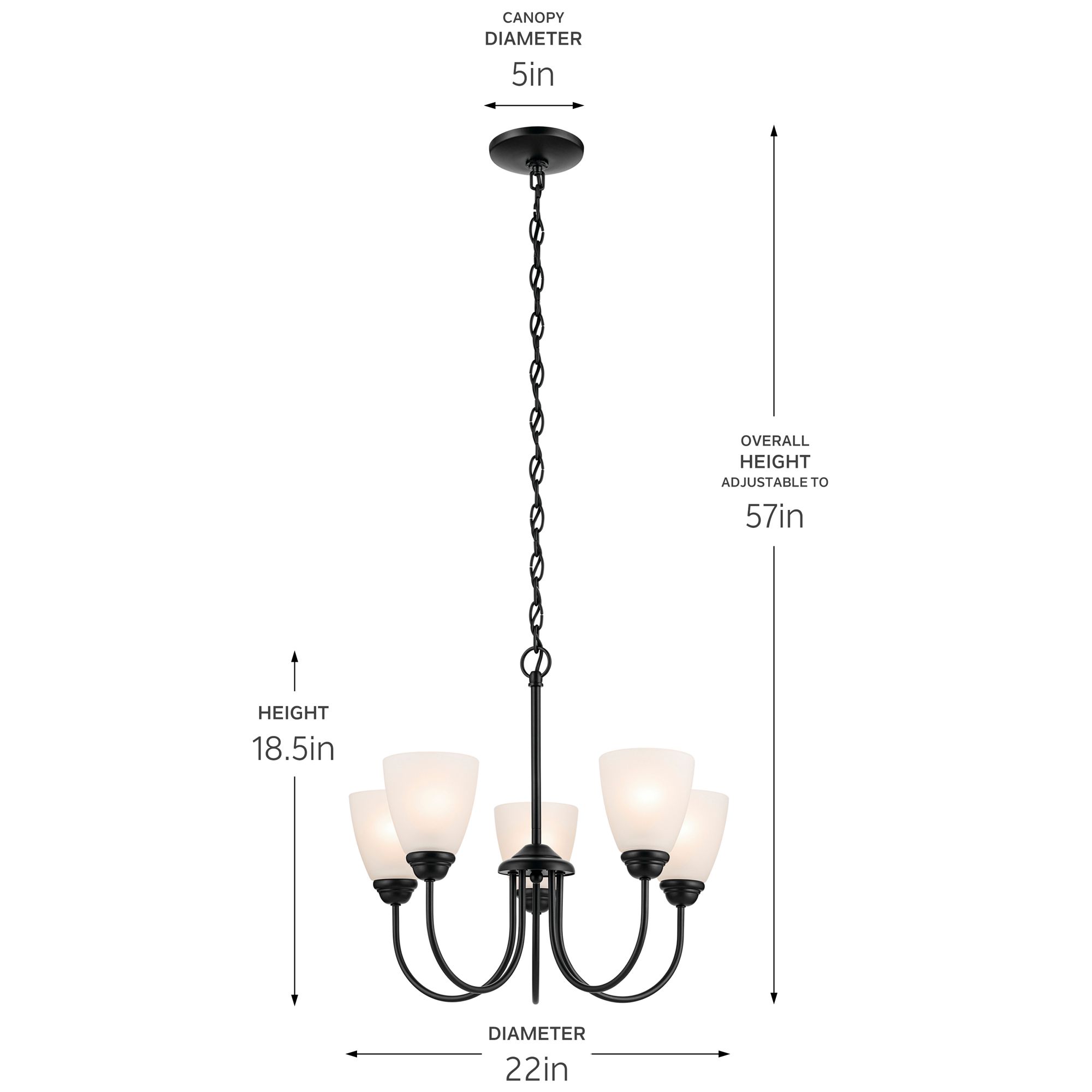 Jolie 18.5-in 5-Light Chandelier with Satin Etched Glass in Black