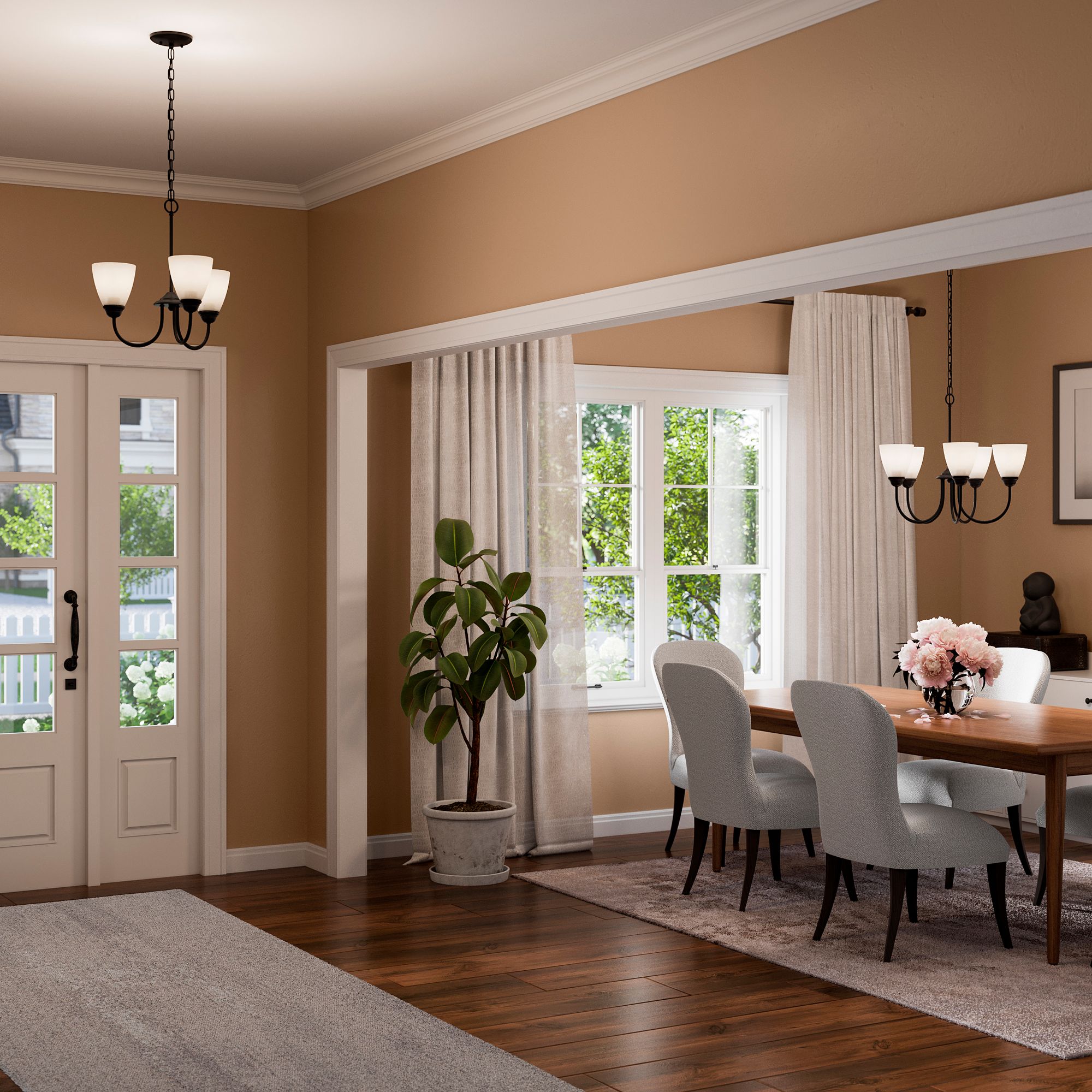 Image 3 Jolie 18-in 3-Light Mini Chandelier with Satin Etched Glass in Black more views