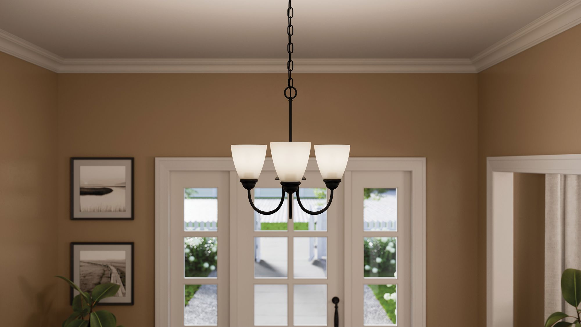 Image 4 Jolie 18-in 3-Light Mini Chandelier with Satin Etched Glass in Black more views