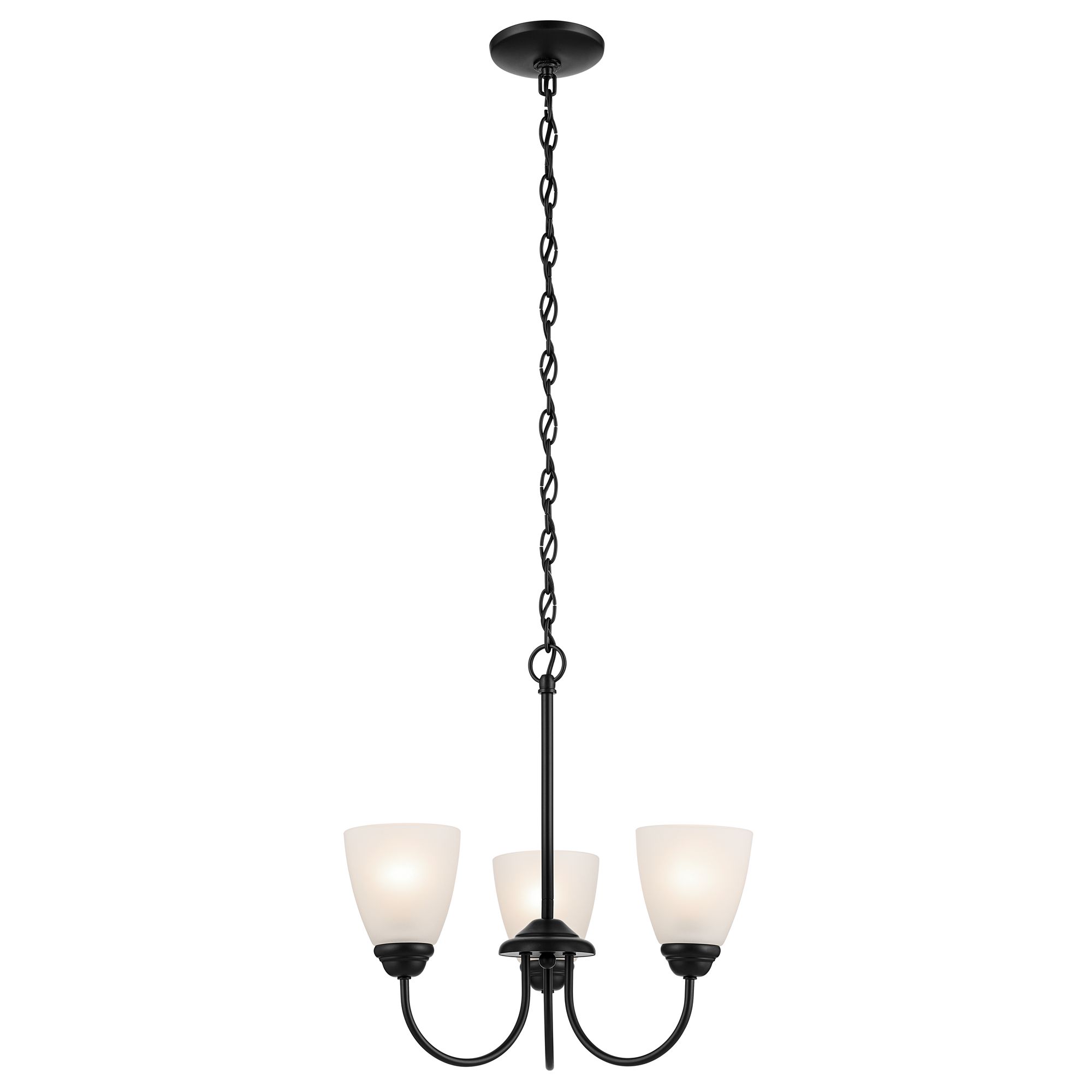 Image 5 Jolie 18-in 3-Light Mini Chandelier with Satin Etched Glass in Black more views