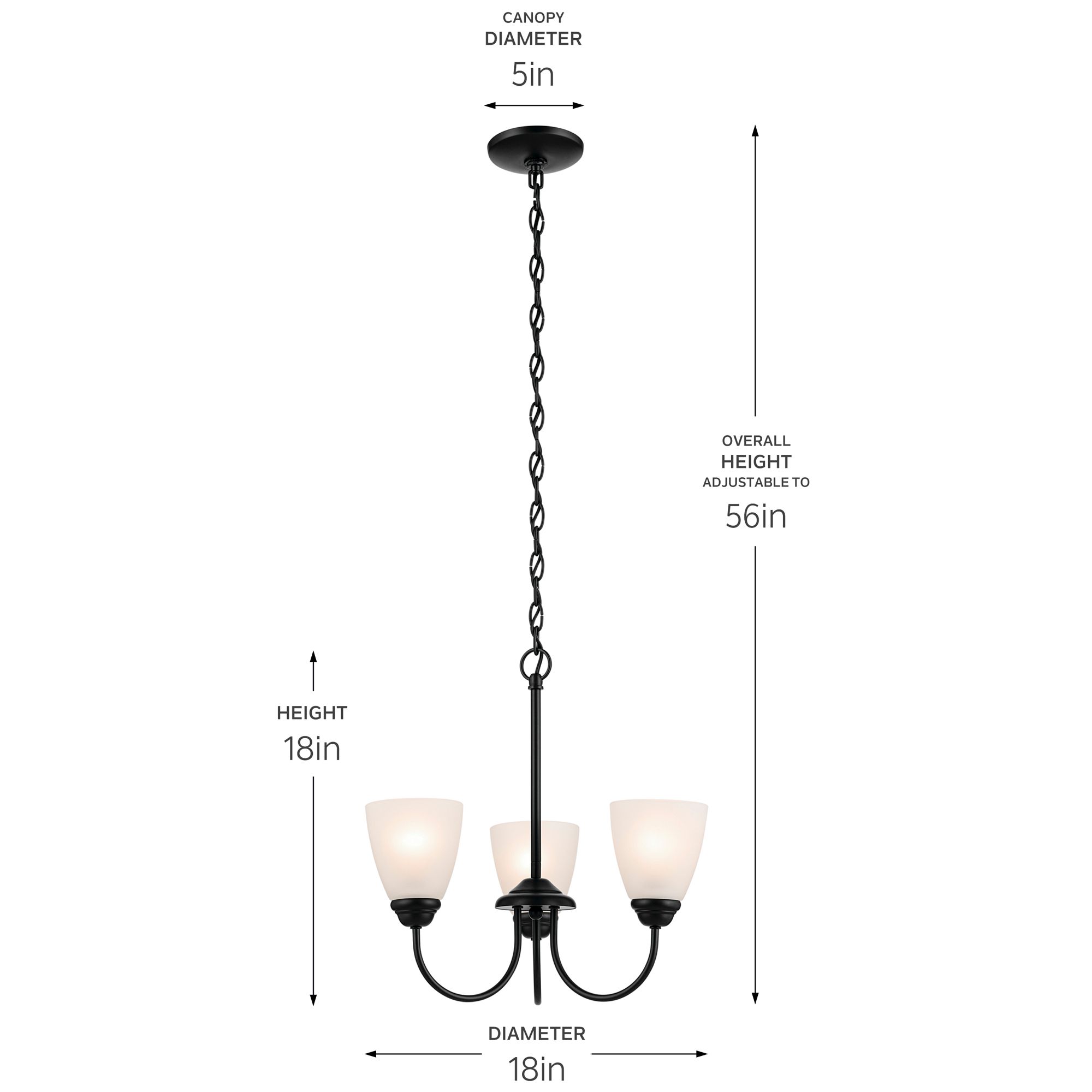 Jolie 18-in 3-Light Mini Chandelier with Satin Etched Glass in Black