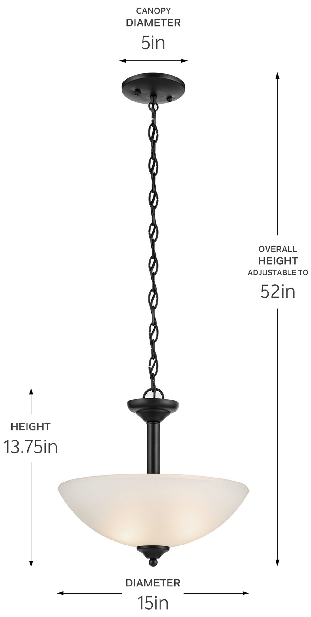 Jolie 2-Light Black Hanging Convertible Pendant/Semi-flush