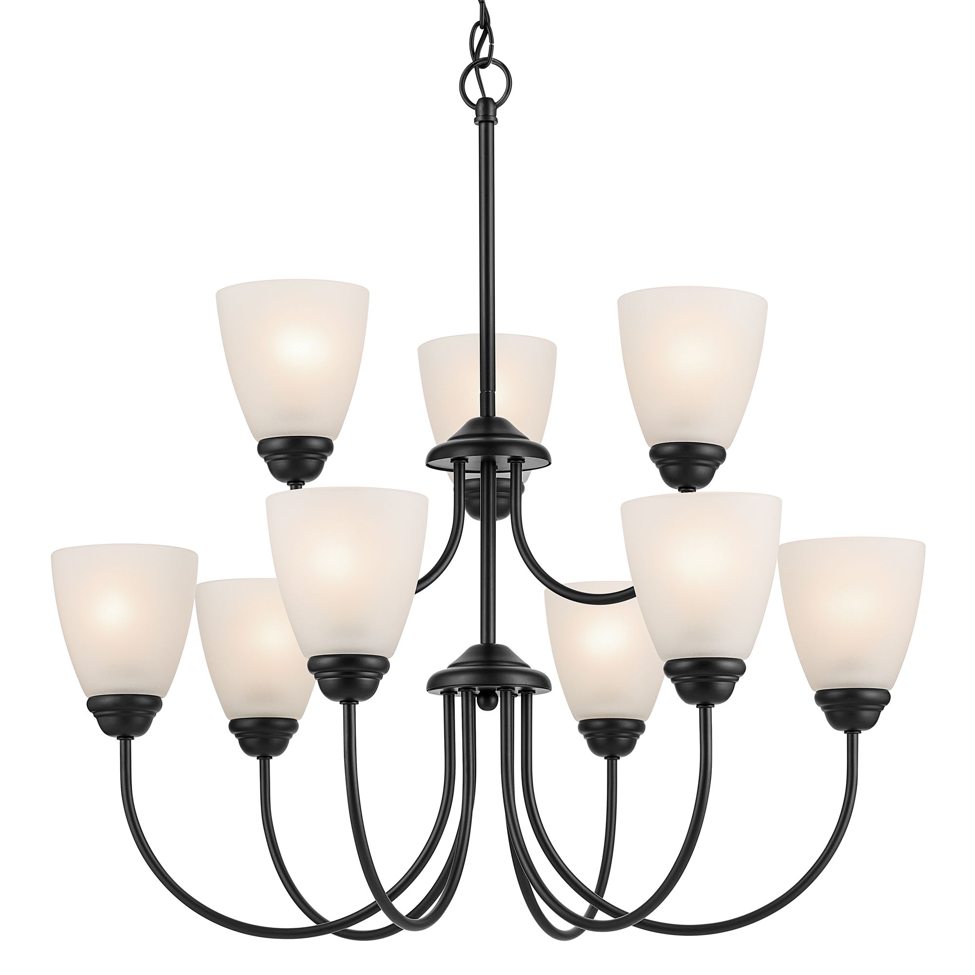 Jolie 28-in 9-Light Chandelier with Satin Etched Glass in Black