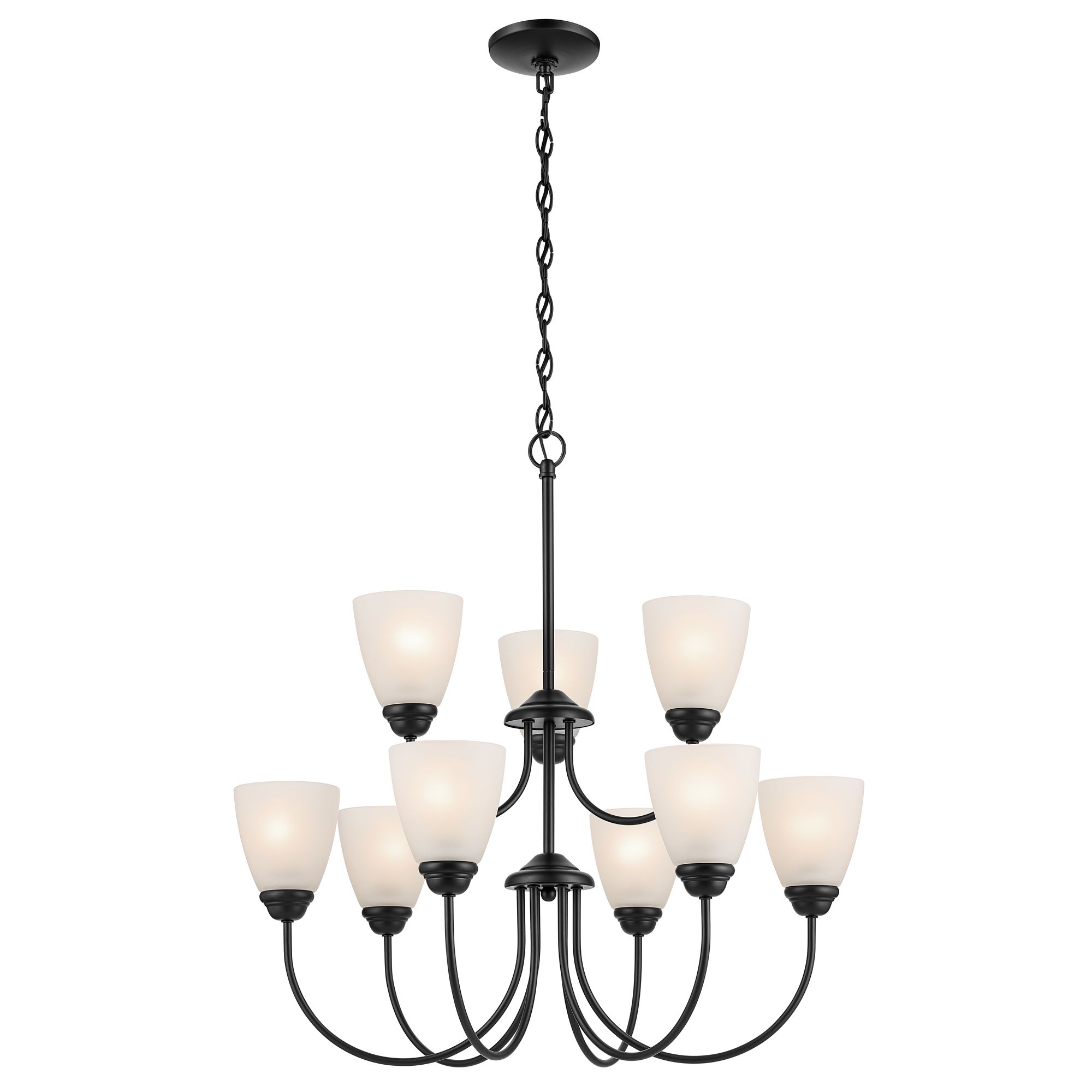 Image 3 Jolie 28-in 9-Light Chandelier with Satin Etched Glass in Black more views