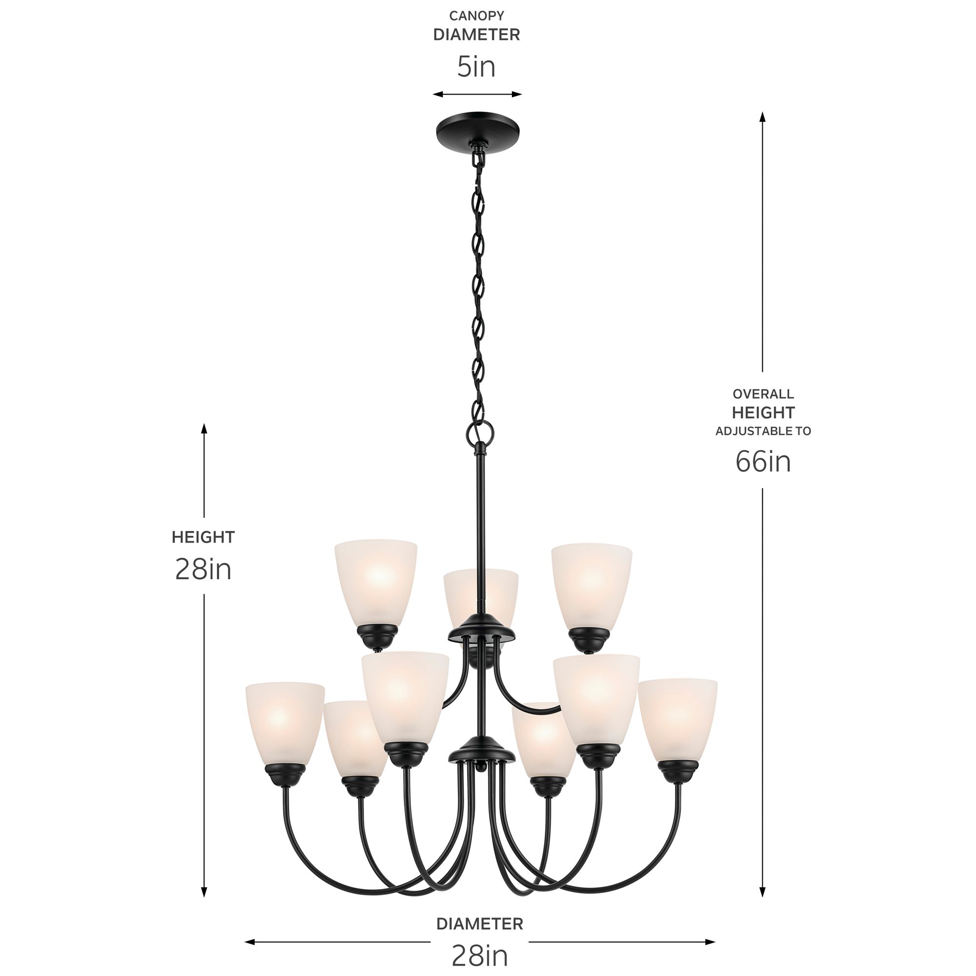 Jolie 28-in 9-Light Chandelier with Satin Etched Glass in Black