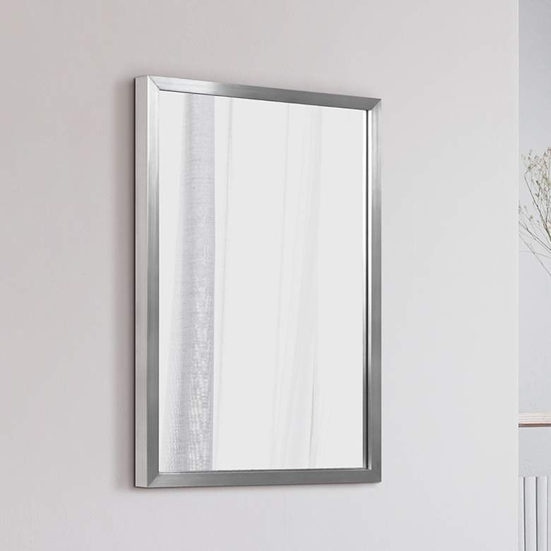 Jolie Brushed Silver 20&quot; x 30&quot; Rectangular Framed Wall Mirror