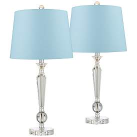 Image1 of Jolie Candlestick Crystal Blue Hardback Table Lamps Set of 2