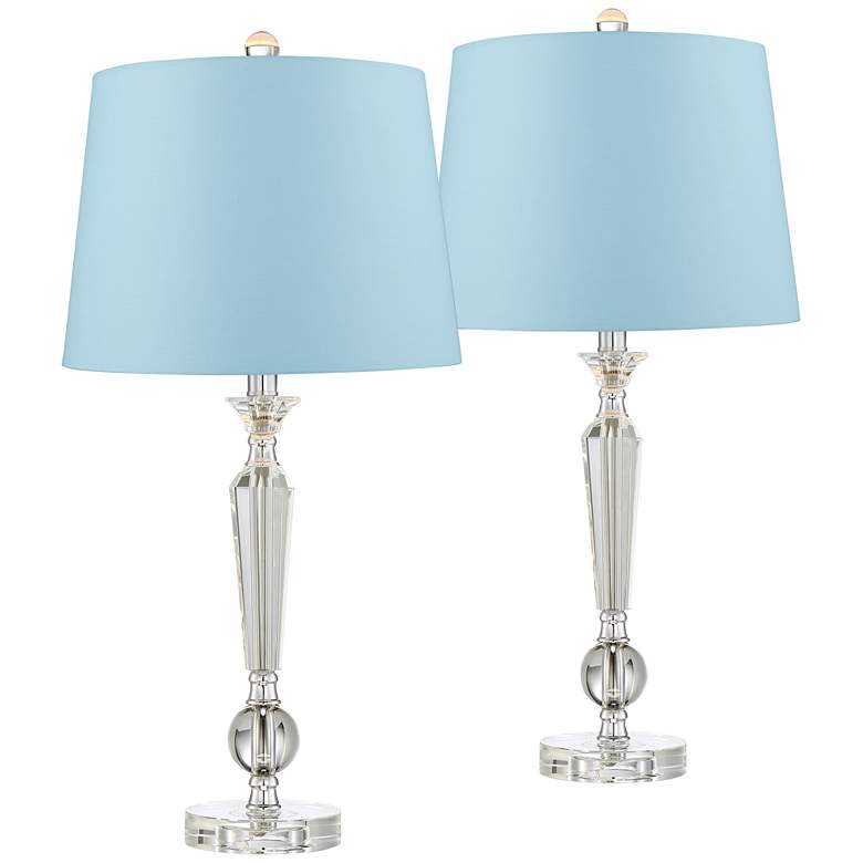 Image 1 Jolie Candlestick Crystal Blue Hardback Table Lamps Set of 2
