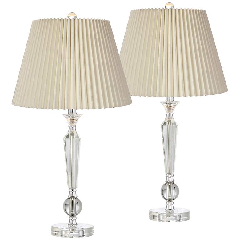 Image 1 Jolie Clear Crystal Modern Table Lamps with Ivory Pleat Shades Set of 2