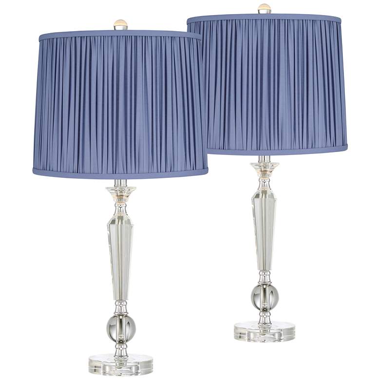Image 1 Jolie Crystal Candlestick Table Lamp Set of 2 w/ Blue Shade