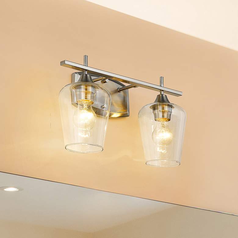 Image 2 Joliet 15" Wide Brushed Nickel 2-Light Bath Light