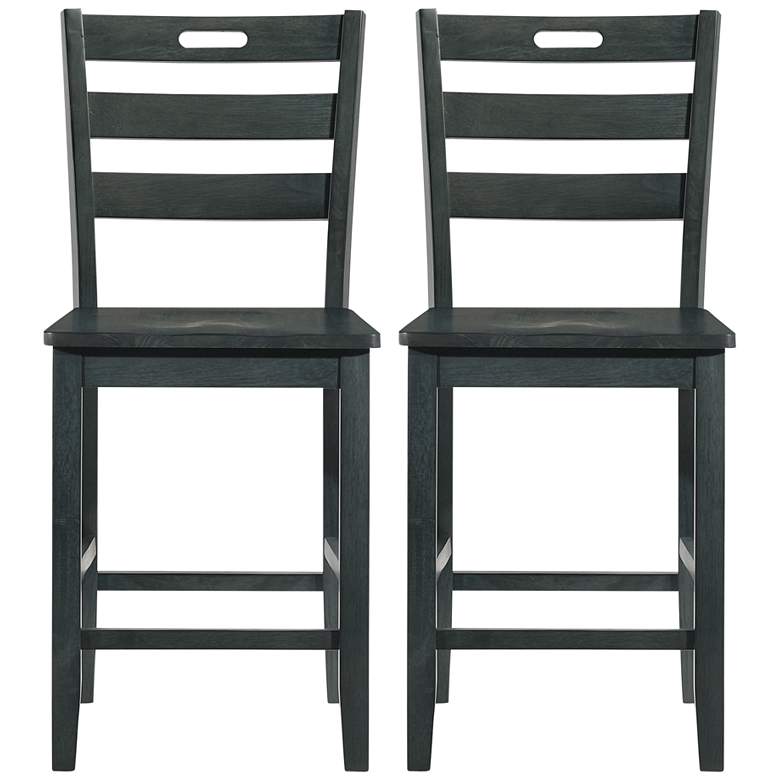 Image 2 Jolines 24" Antique Gray Wood Counter Stools Set of 2