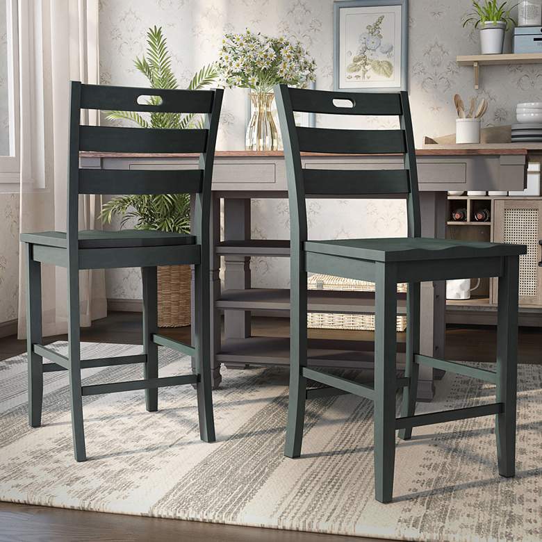 Image 1 Jolines 24" Antique Gray Wood Counter Stools Set of 2