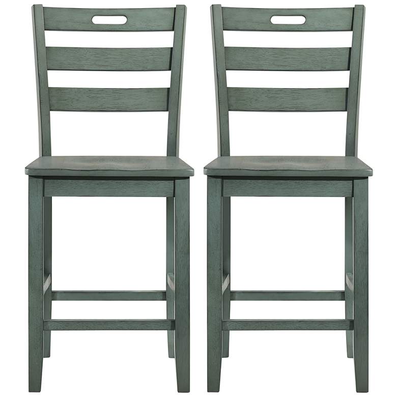 Image 2 Jolines 24" Antique Green Wood Counter Stools Set of 2