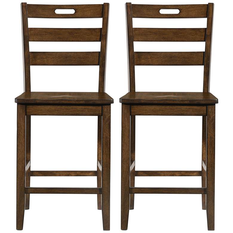 Image 2 Jolines 24" Live Edge Oak Wood Counter Stools Set of 2
