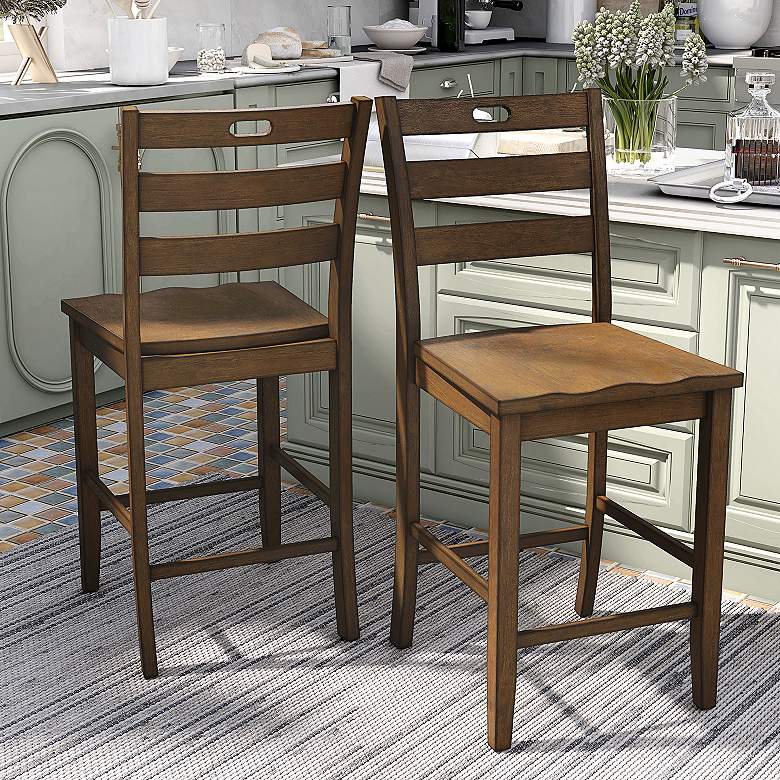 Image 1 Jolines 24" Live Edge Oak Wood Counter Stools Set of 2