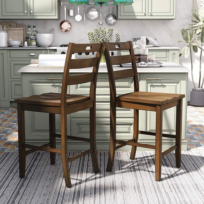 Image 7 Jolines 24" Live Edge Oak Wood Counter Stools Set of 2 more views