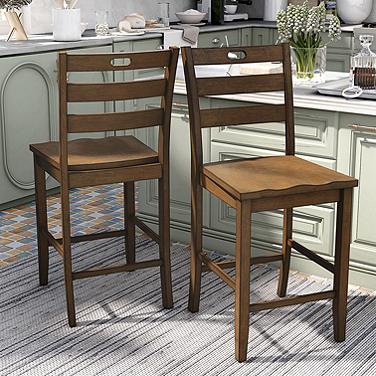 Jolines 24" Live Edge Oak Wood Counter Stools Set of 2