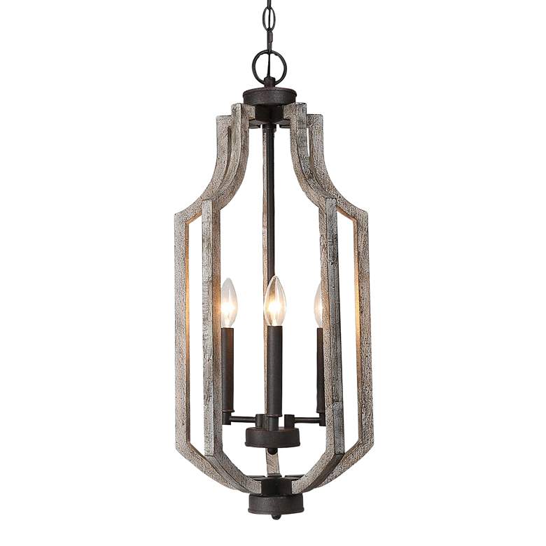 Image 1 Jolla 12 3/4 inchW Distressed Weathered Wood 3-Light Chandelier