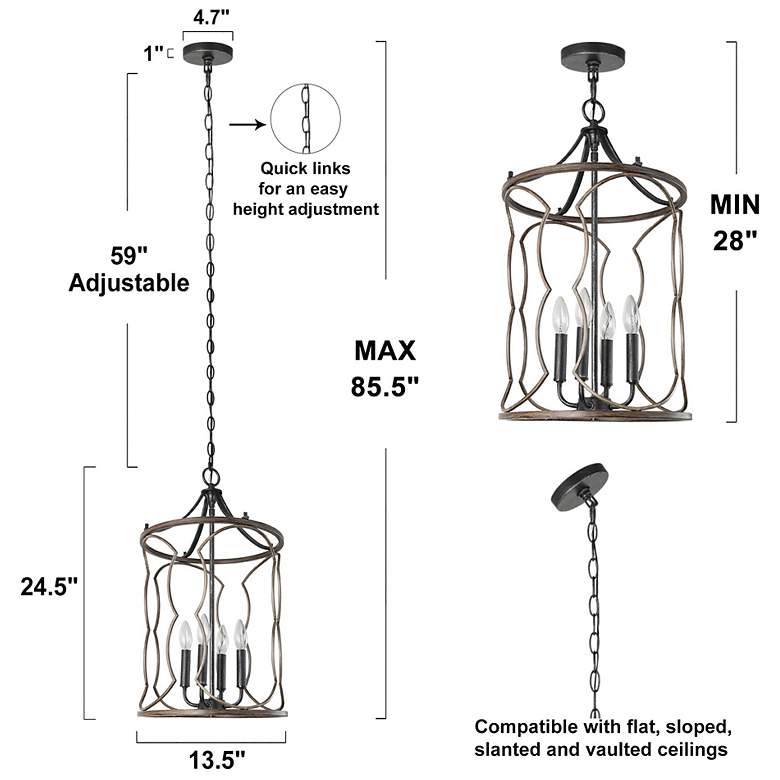 Image 6 Jolla 13.4" Widefaux Wood 4-Light Cylinder Chandelier more views