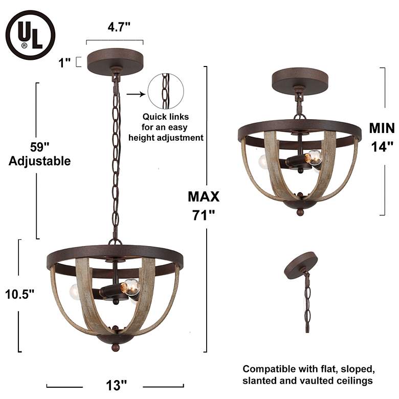 Image 7 Jolla 13.8" Wide Distressed Wood 3-Light Unique Chandelier more views