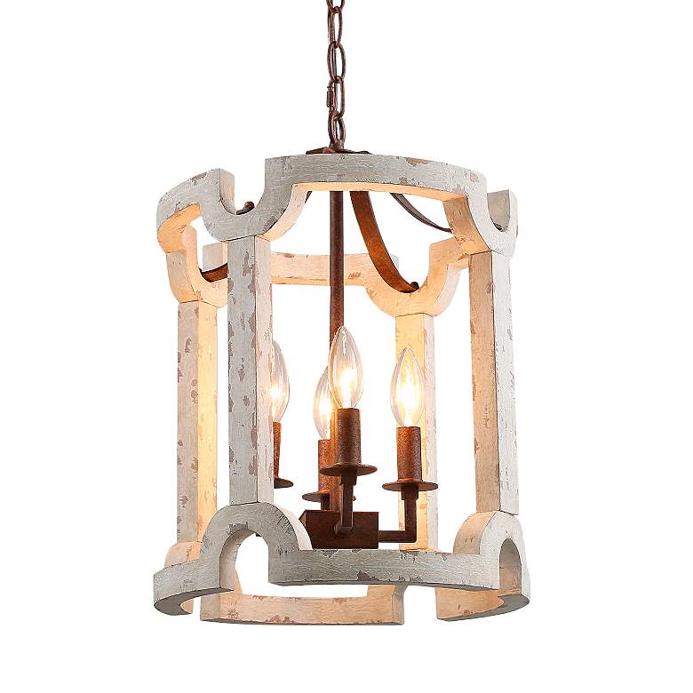Image 1 Jolla 13" Wide Weathered White Wood 4-Light Pendant
