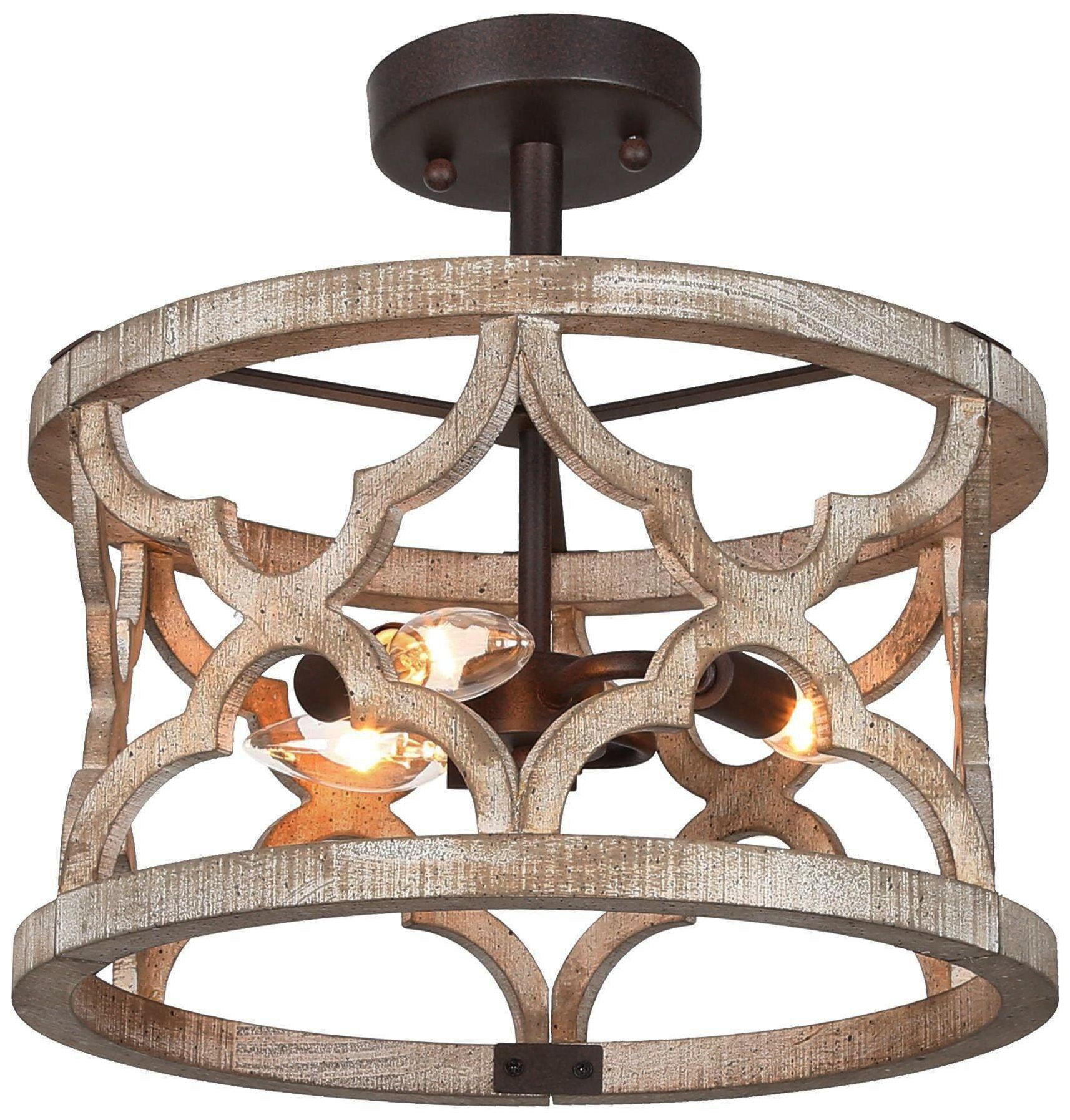 Thumbnail1 of Jolla 14" Wide Drum Wood 3-Light Ceiling Light