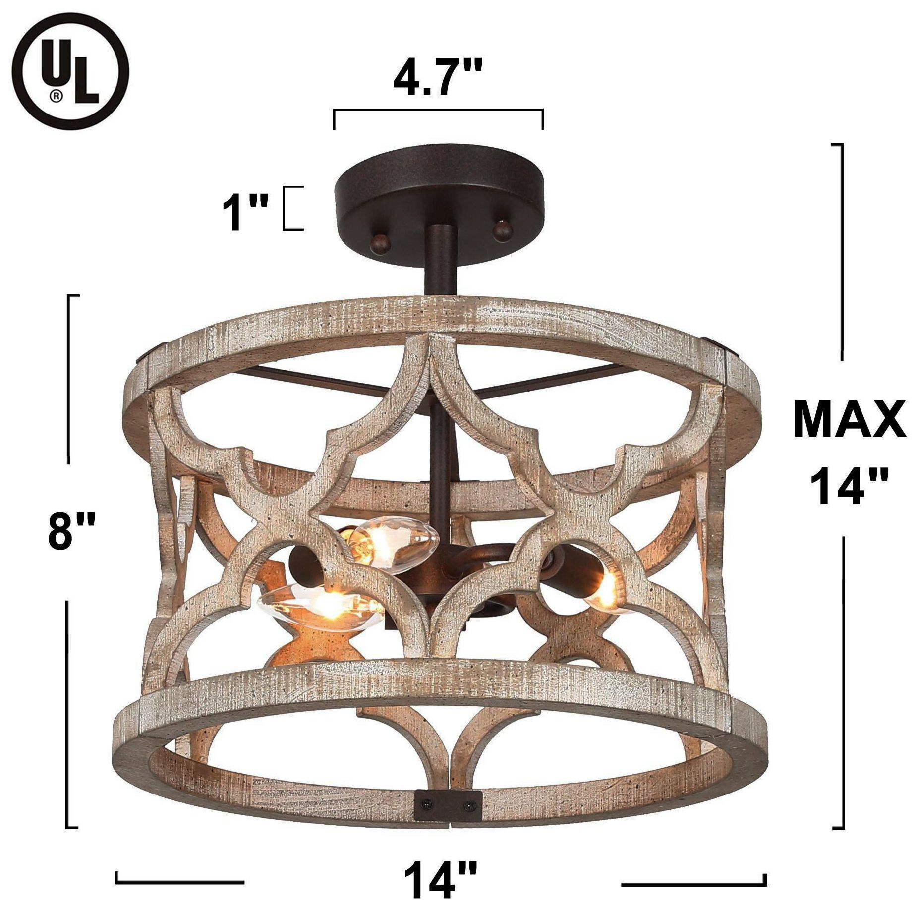 Thumbnail2 of Jolla 14" Wide Drum Wood 3-Light Ceiling Light more views