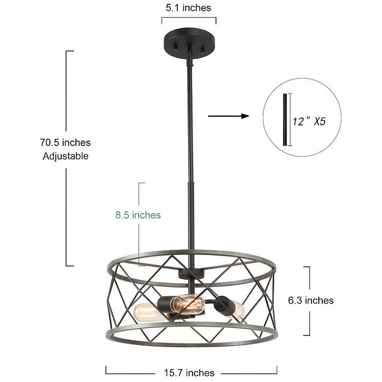 Image 3 Jolla 15.7" Wide 3-Light Drum Metal Chandelier more views
