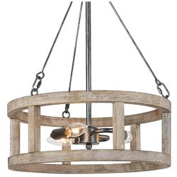Jolla 15.7" Wide Distressed Wood 3-Light Drum Chandelier