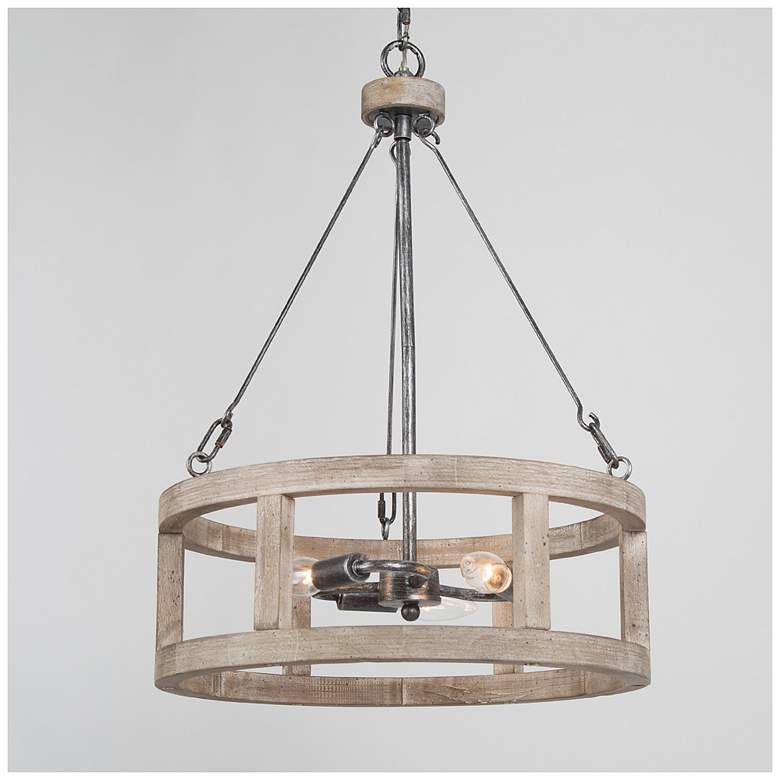 Image 2 Jolla 15.7" Wide Distressed Wood 3-Light Drum Chandelier more views