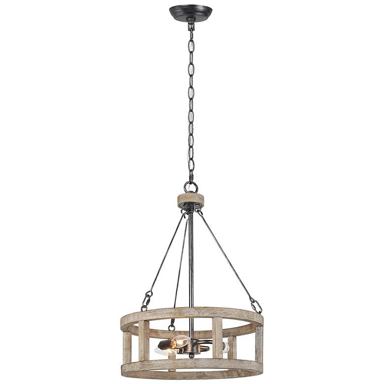 Image 3 Jolla 15.7" Wide Distressed Wood 3-Light Drum Chandelier more views